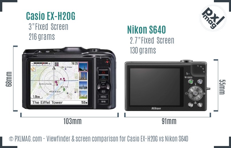 Casio EX-H20G vs Nikon S640 Screen and Viewfinder comparison