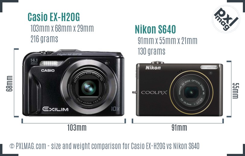 Casio EX-H20G vs Nikon S640 size comparison