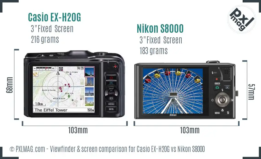 Casio EX-H20G vs Nikon S8000 Screen and Viewfinder comparison