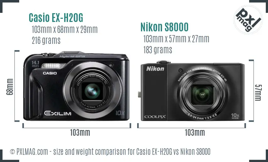 Casio EX-H20G vs Nikon S8000 size comparison