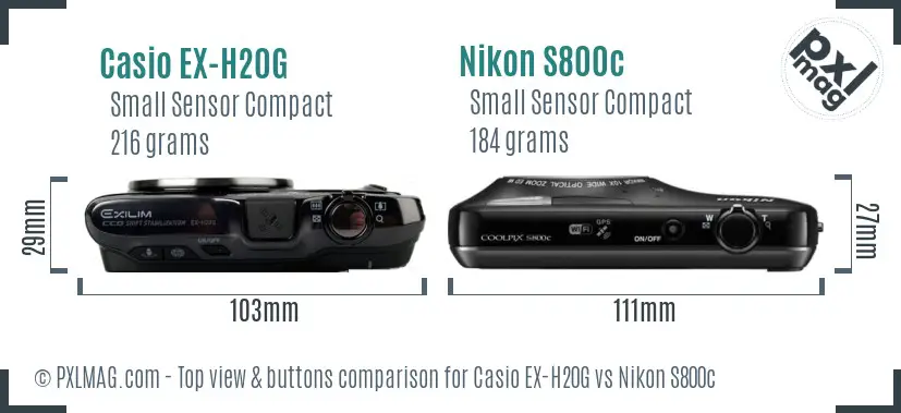 Casio EX-H20G vs Nikon S800c top view buttons comparison Casio EX-H20G vs Nikon S800c top view buttons comparison