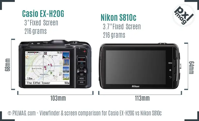 Casio EX-H20G vs Nikon S810c Screen and Viewfinder comparison