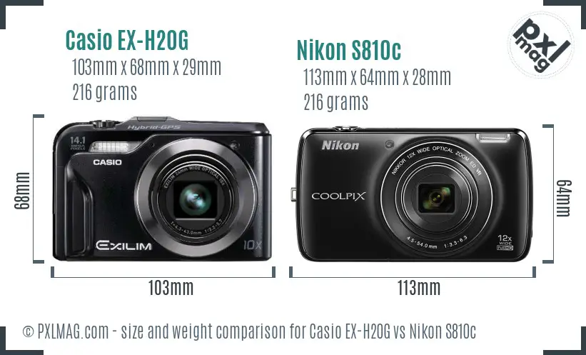Casio EX-H20G vs Nikon S810c size comparison