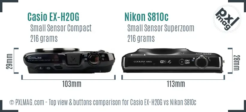 Casio EX-H20G vs Nikon S810c top view buttons comparison