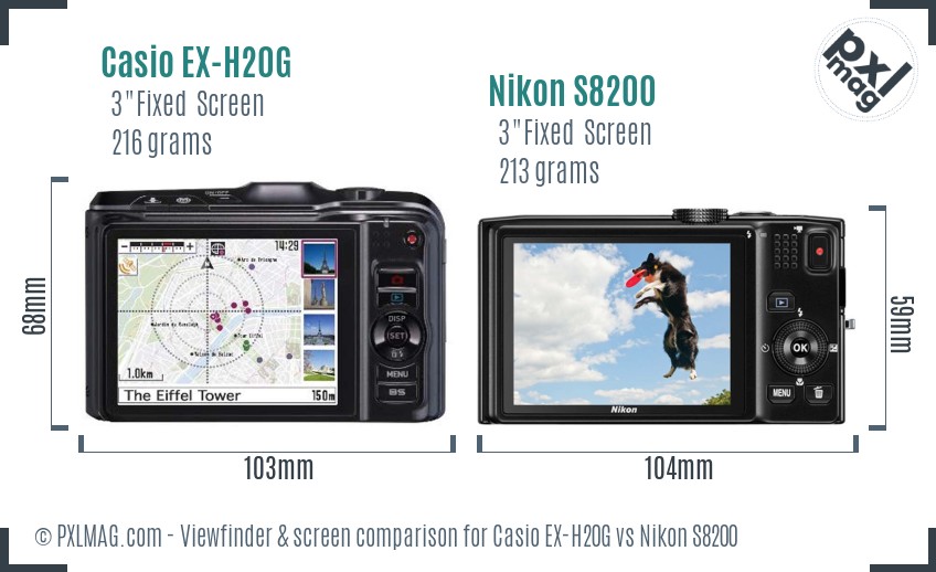 Casio EX-H20G vs Nikon S8200 Screen and Viewfinder comparison