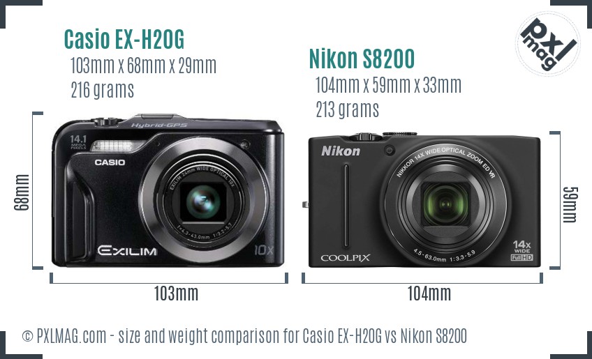 Casio EX-H20G vs Nikon S8200 size comparison