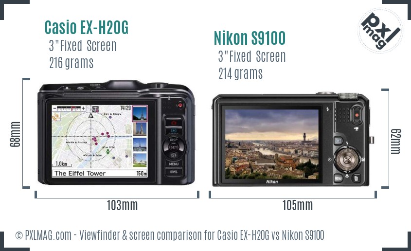 Casio EX-H20G vs Nikon S9100 Screen and Viewfinder comparison