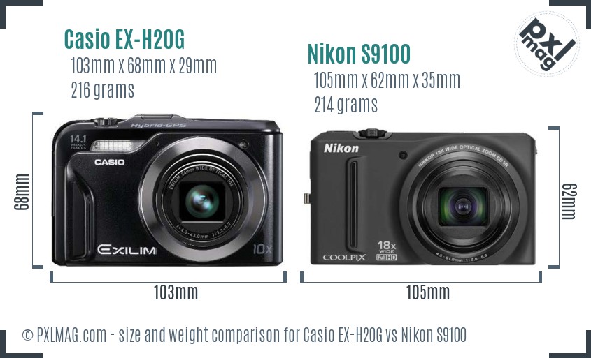 Casio EX-H20G vs Nikon S9100 size comparison