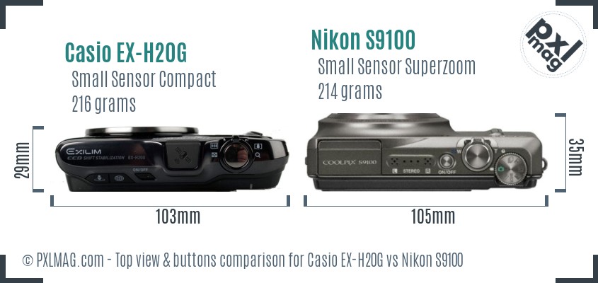 Casio EX-H20G vs Nikon S9100 top view buttons comparison