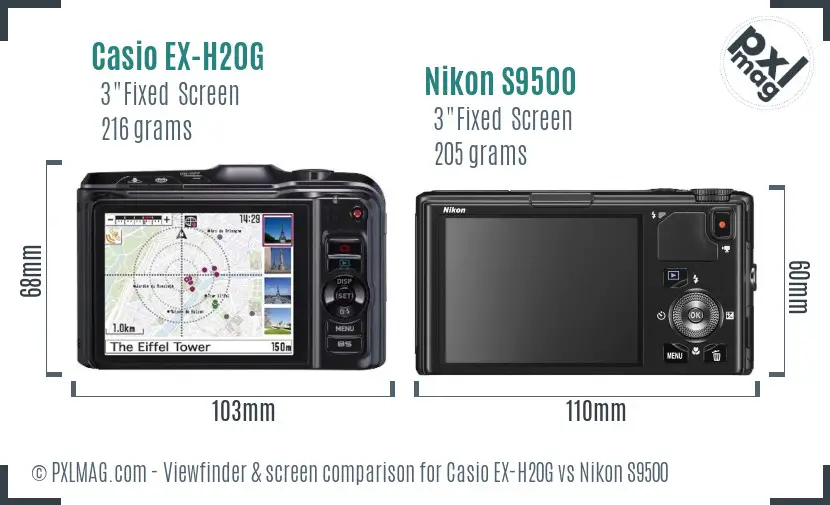 Casio EX-H20G vs Nikon S9500 Screen and Viewfinder comparison