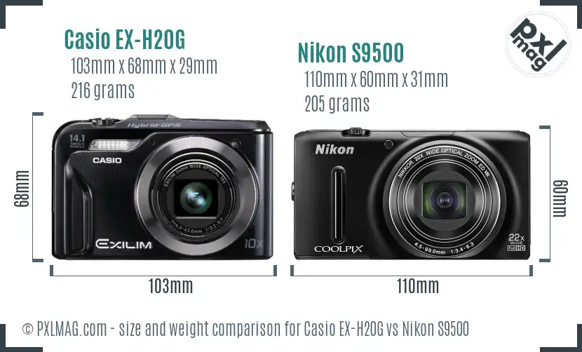 Casio EX-H20G vs Nikon S9500 size comparison