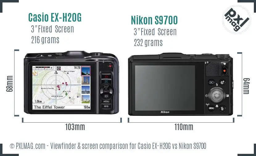 Casio EX-H20G vs Nikon S9700 Screen and Viewfinder comparison