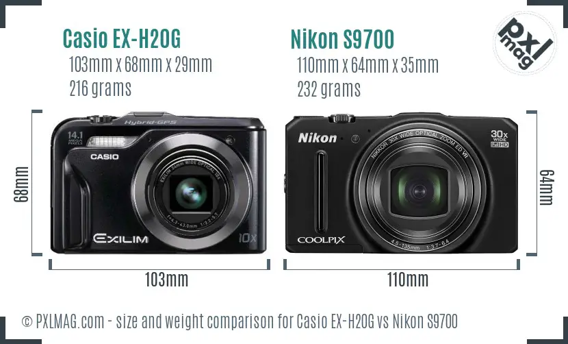 Casio EX-H20G vs Nikon S9700 size comparison