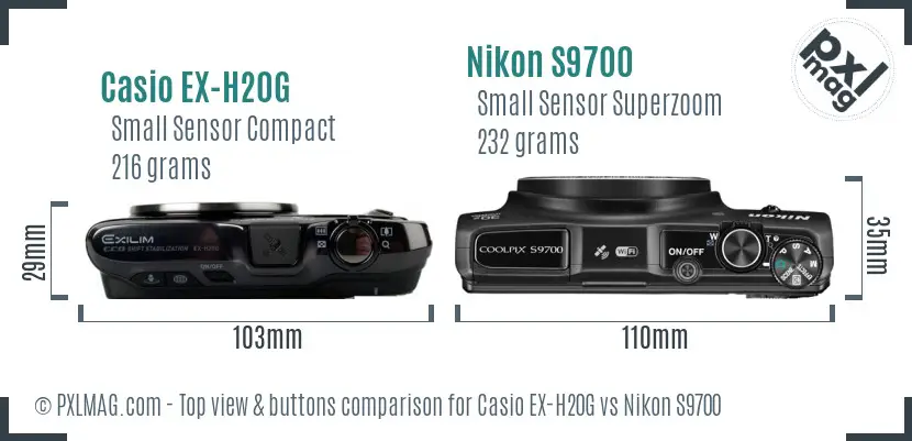 Casio EX-H20G vs Nikon S9700 top view buttons comparison