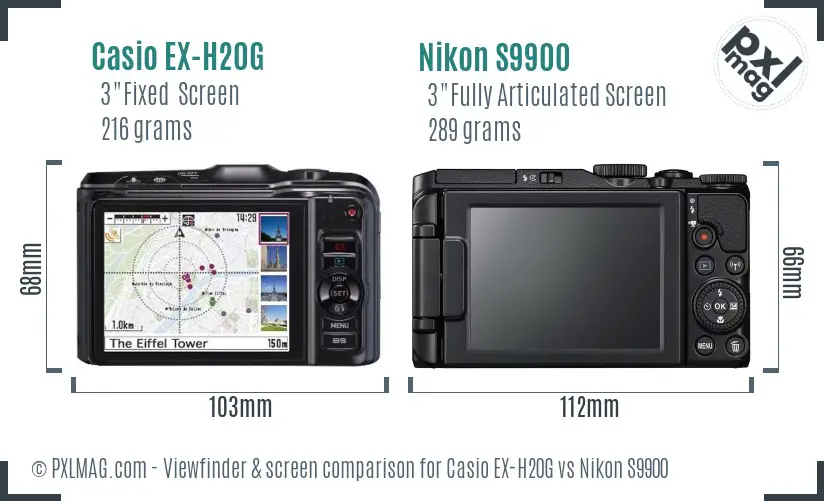 Casio EX-H20G vs Nikon S9900 Screen and Viewfinder comparison