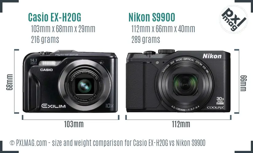 Casio EX-H20G vs Nikon S9900 size comparison