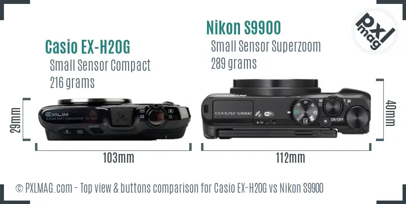 Casio EX-H20G vs Nikon S9900 top view buttons comparison