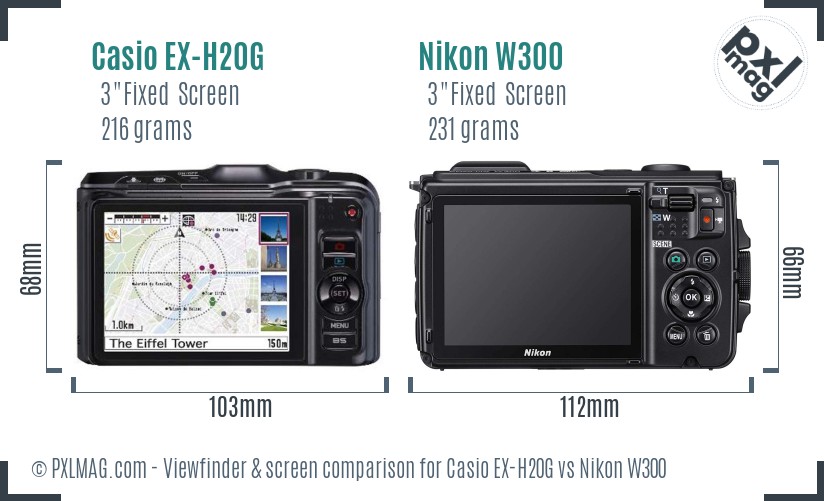 Casio EX-H20G vs Nikon W300 Screen and Viewfinder comparison