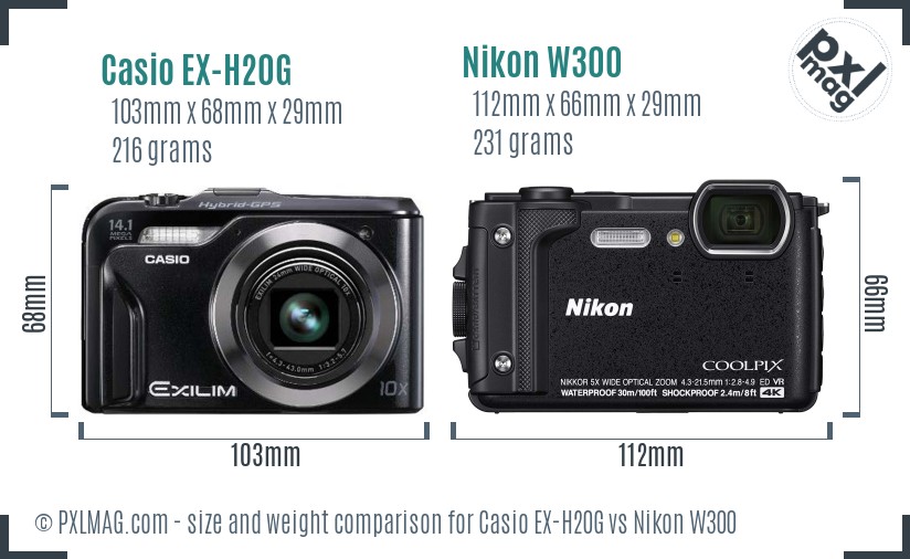 Casio EX-H20G vs Nikon W300 size comparison