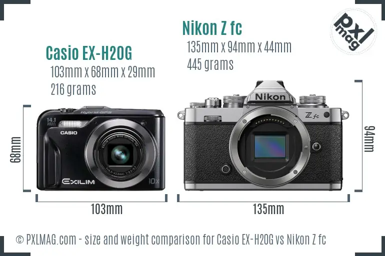 Casio EX-H20G vs Nikon Z fc size comparison