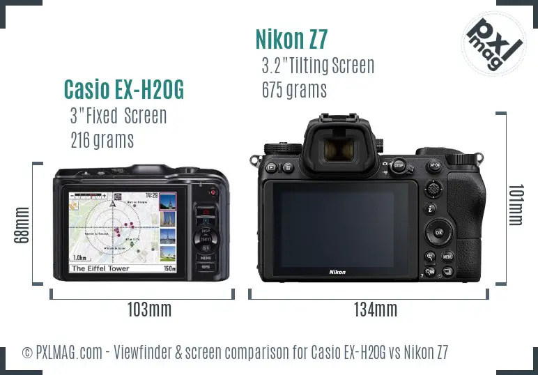 Casio EX-H20G vs Nikon Z7 Screen and Viewfinder comparison