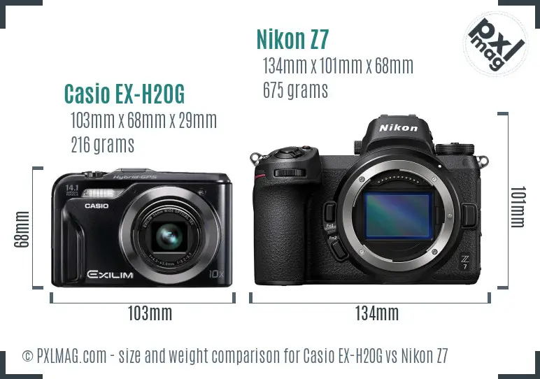 Casio EX-H20G vs Nikon Z7 size comparison