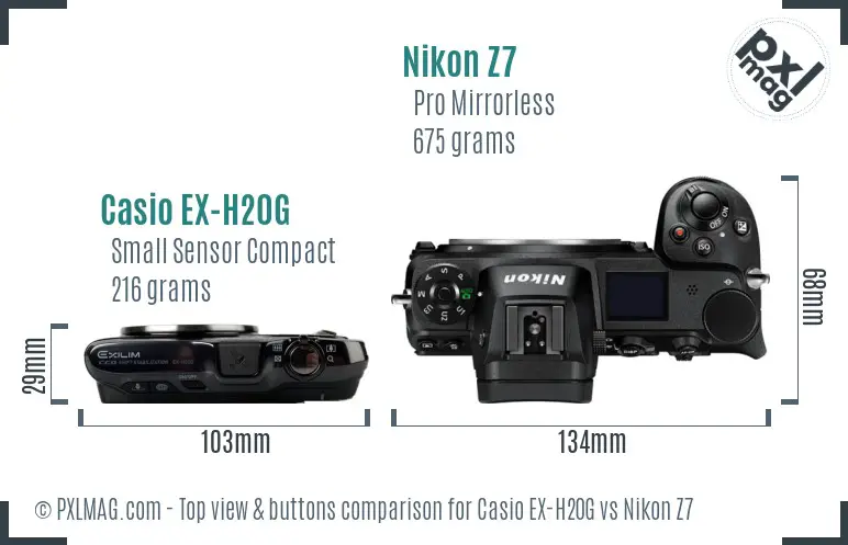 Casio EX-H20G vs Nikon Z7 top view buttons comparison