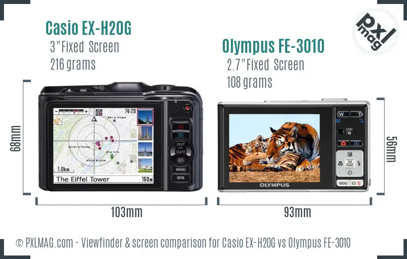 Casio EX-H20G vs Olympus FE-3010 Screen and Viewfinder comparison