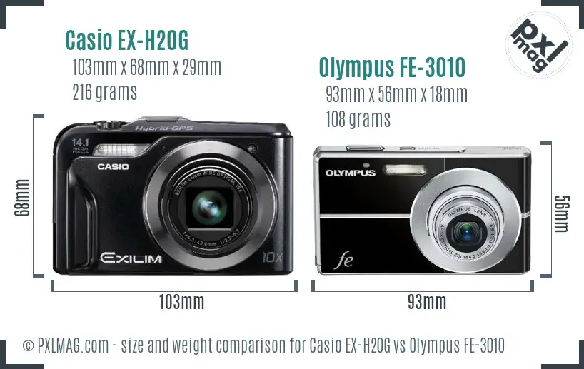 Casio EX-H20G vs Olympus FE-3010 size comparison