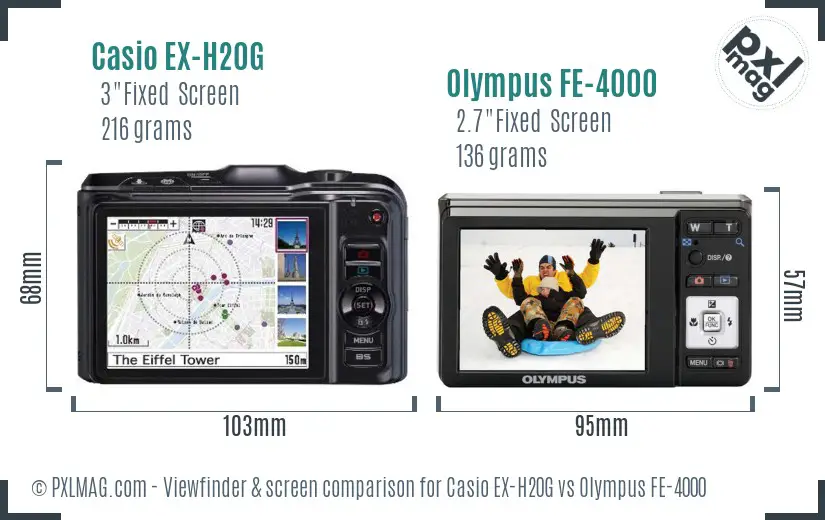Casio EX-H20G vs Olympus FE-4000 Screen and Viewfinder comparison