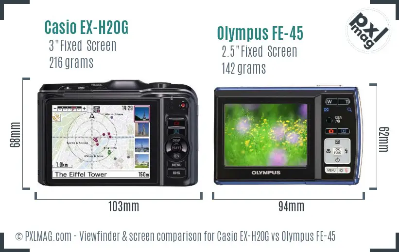 Casio EX-H20G vs Olympus FE-45 Screen and Viewfinder comparison