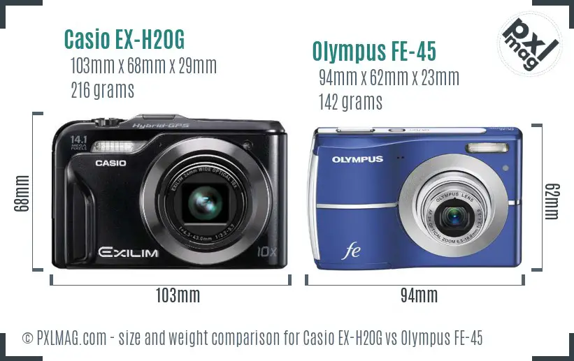 Casio EX-H20G vs Olympus FE-45 size comparison