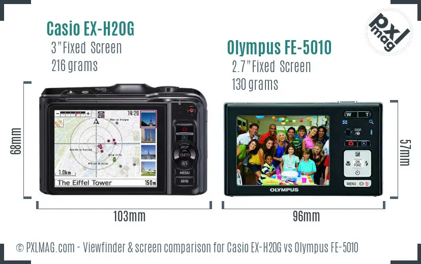 Casio EX-H20G vs Olympus FE-5010 Screen and Viewfinder comparison