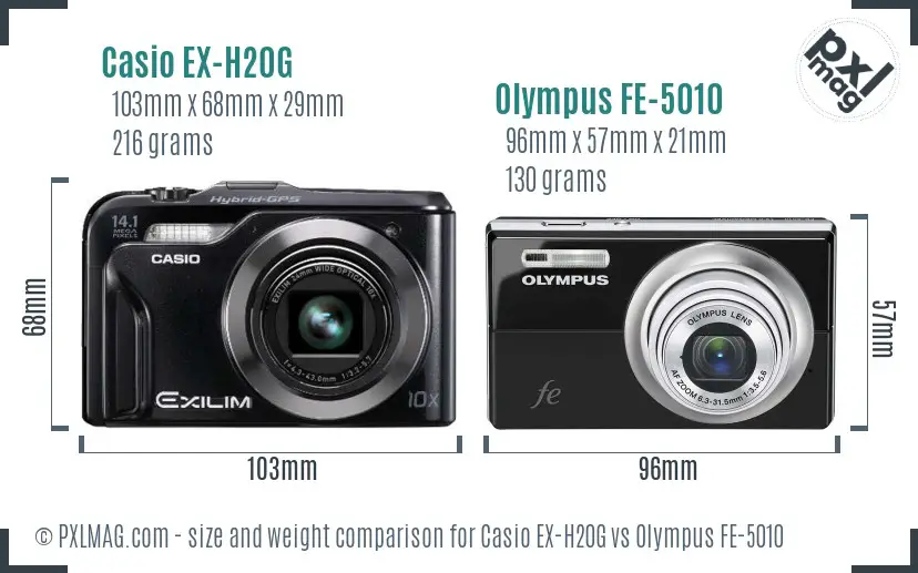 Casio EX-H20G vs Olympus FE-5010 size comparison