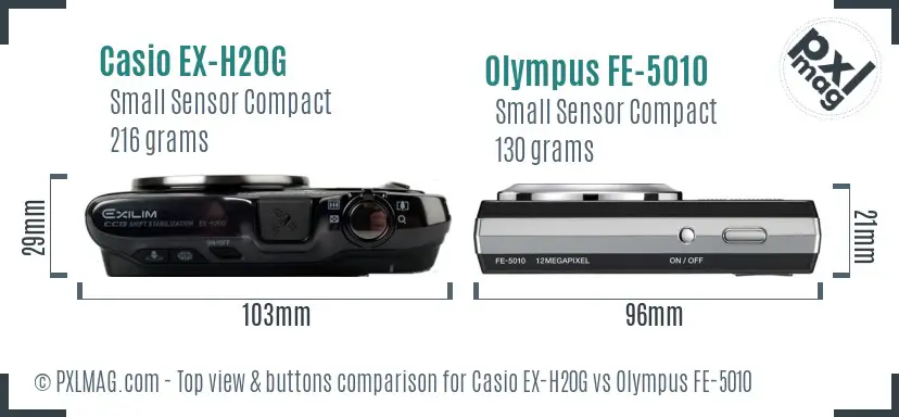Casio EX-H20G vs Olympus FE-5010 top view buttons comparison
