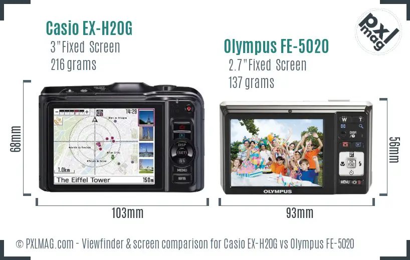 Casio EX-H20G vs Olympus FE-5020 Screen and Viewfinder comparison Casio EX-H20G vs Olympus FE-5020 Screen and Viewfinder comparison
