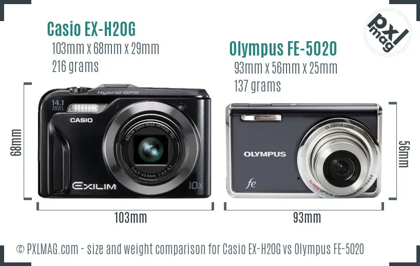 Casio EX-H20G vs Olympus FE-5020 size comparison Casio EX-H20G vs Olympus FE-5020 size comparison