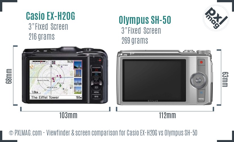 Casio EX-H20G vs Olympus SH-50 Screen and Viewfinder comparison
