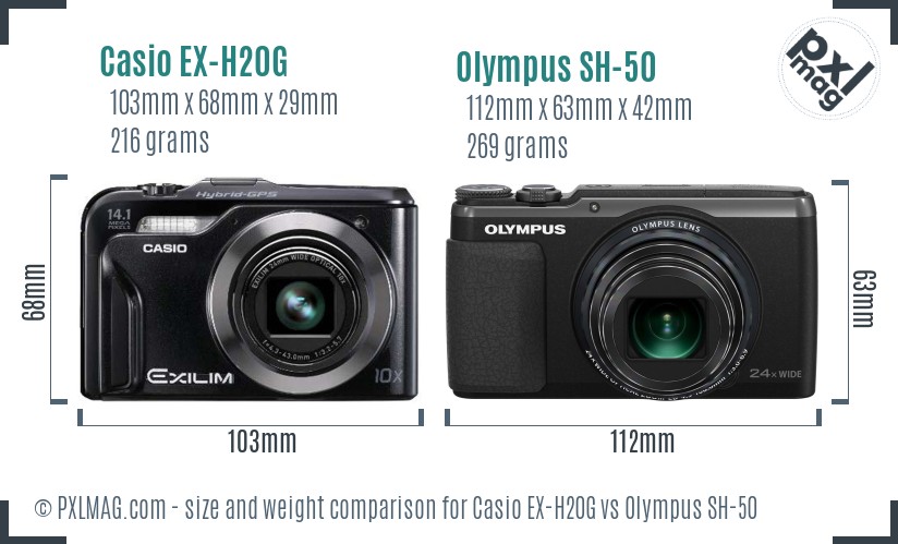 Casio EX-H20G vs Olympus SH-50 size comparison Casio EX-H20G vs Olympus SH-50 size comparison