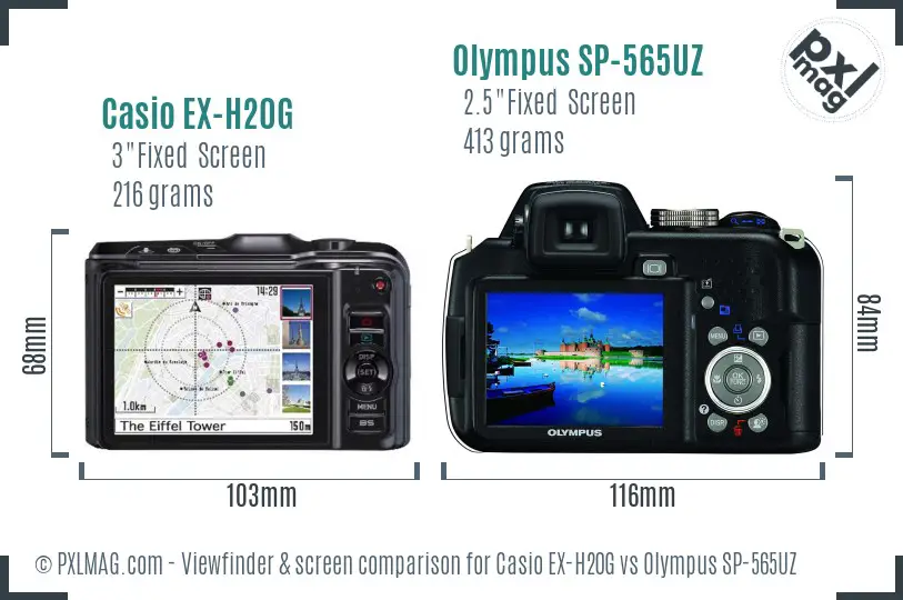 Casio EX-H20G vs Olympus SP-565UZ Screen and Viewfinder comparison