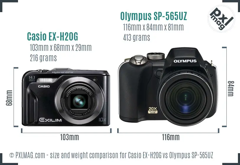 Casio EX-H20G vs Olympus SP-565UZ size comparison