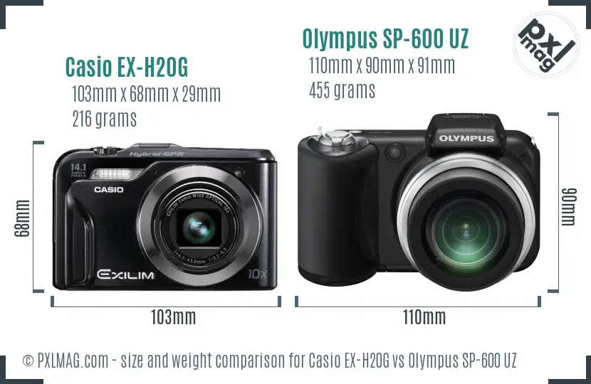 Casio EX-H20G vs Olympus SP-600 UZ size comparison