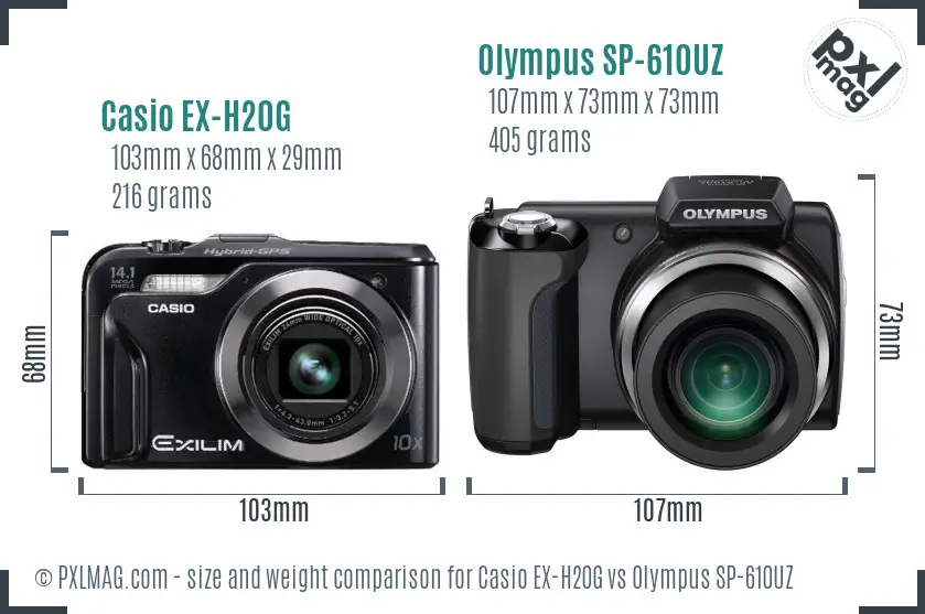 Casio EX-H20G vs Olympus SP-610UZ size comparison