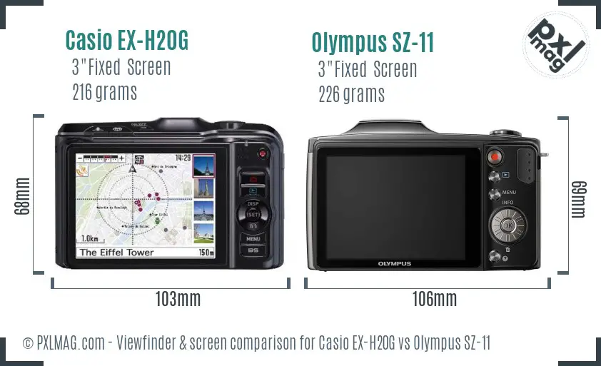 Casio EX-H20G vs Olympus SZ-11 Screen and Viewfinder comparison