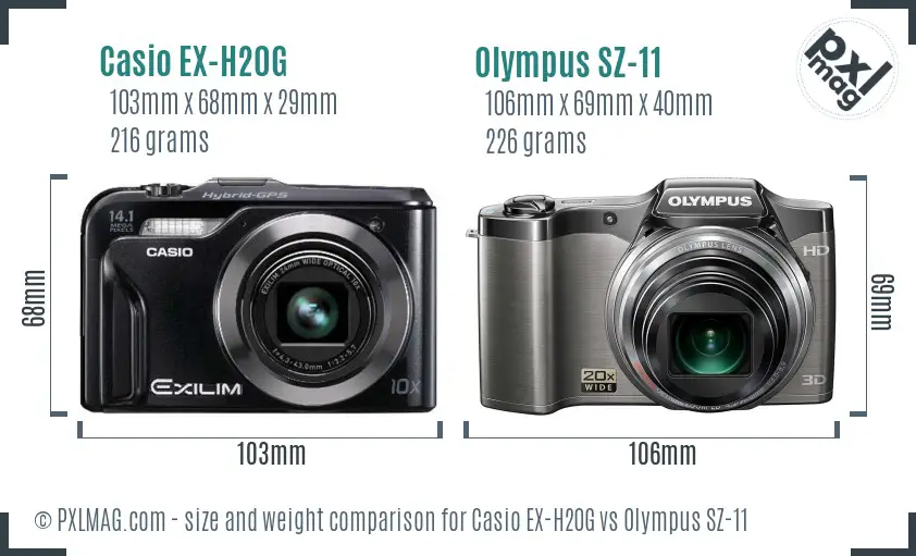 Casio EX-H20G vs Olympus SZ-11 size comparison