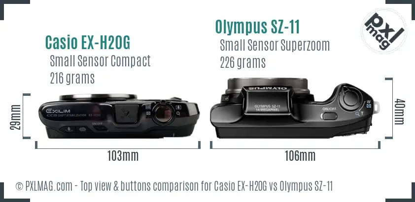 Casio EX-H20G vs Olympus SZ-11 top view buttons comparison