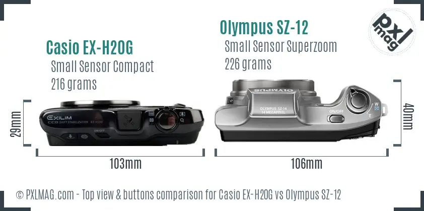 Casio EX-H20G vs Olympus SZ-12 top view buttons comparison