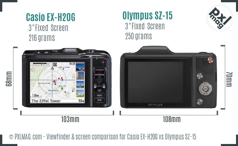 Casio EX-H20G vs Olympus SZ-15 Screen and Viewfinder comparison