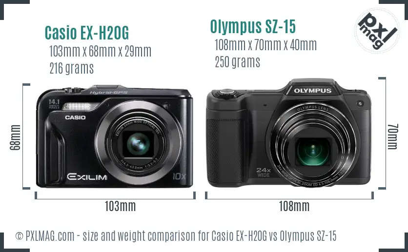 Casio EX-H20G vs Olympus SZ-15 size comparison