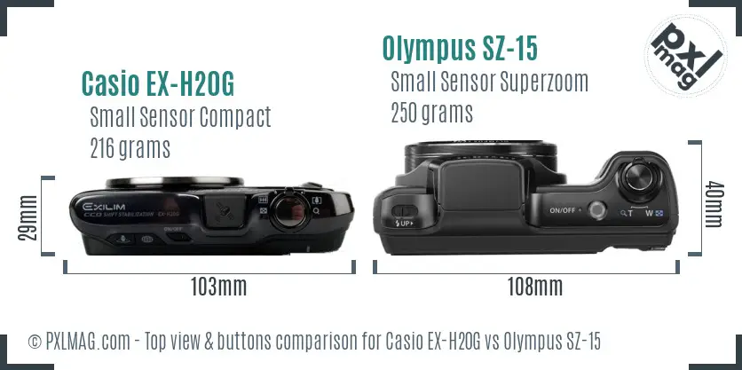 Casio EX-H20G vs Olympus SZ-15 top view buttons comparison
